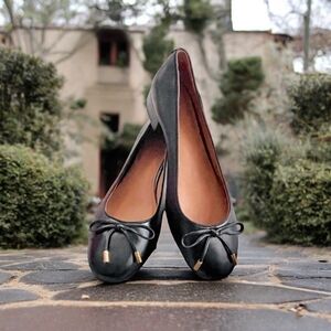 New TORY BURCH Brooke Bow 25MM Perfect Black Ballet Nappa Leather Heels Shoes